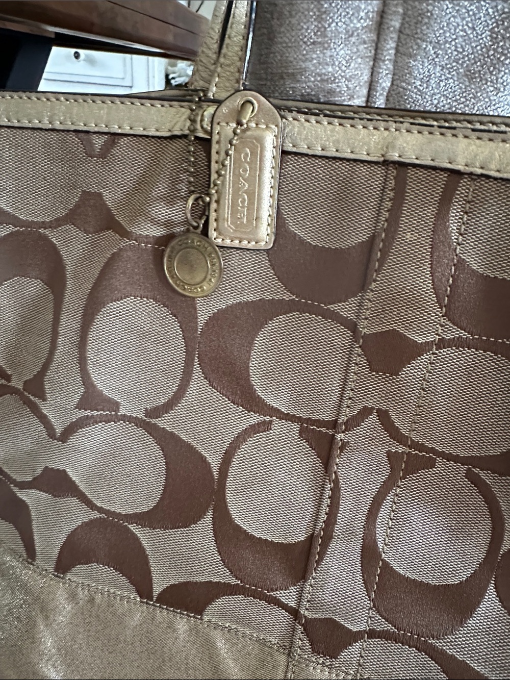 Coach Monogram Tote in Brown Gold Metallic